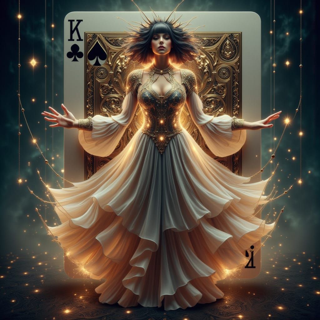 Woman Emerges From Playing Card in Digital Painting Style