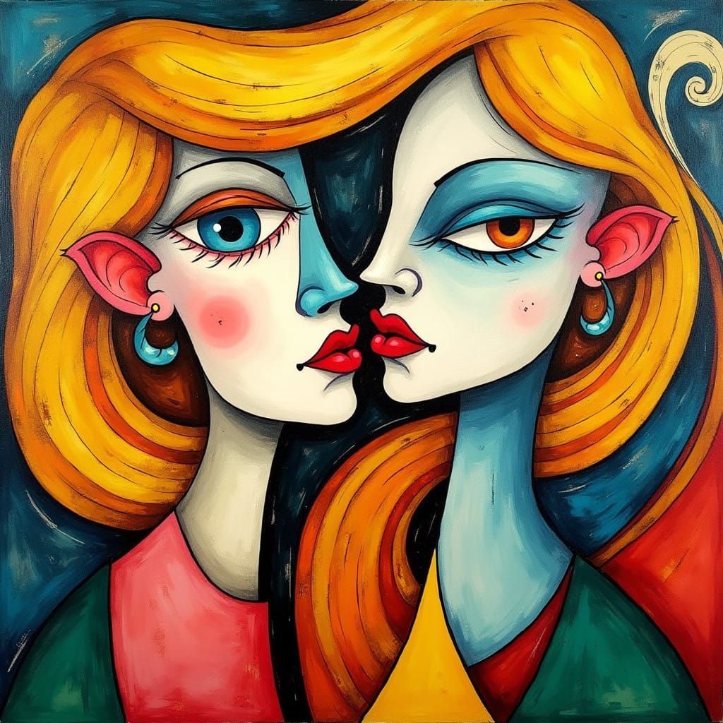 Vibrant Cubist Portraits in Dynamic Color