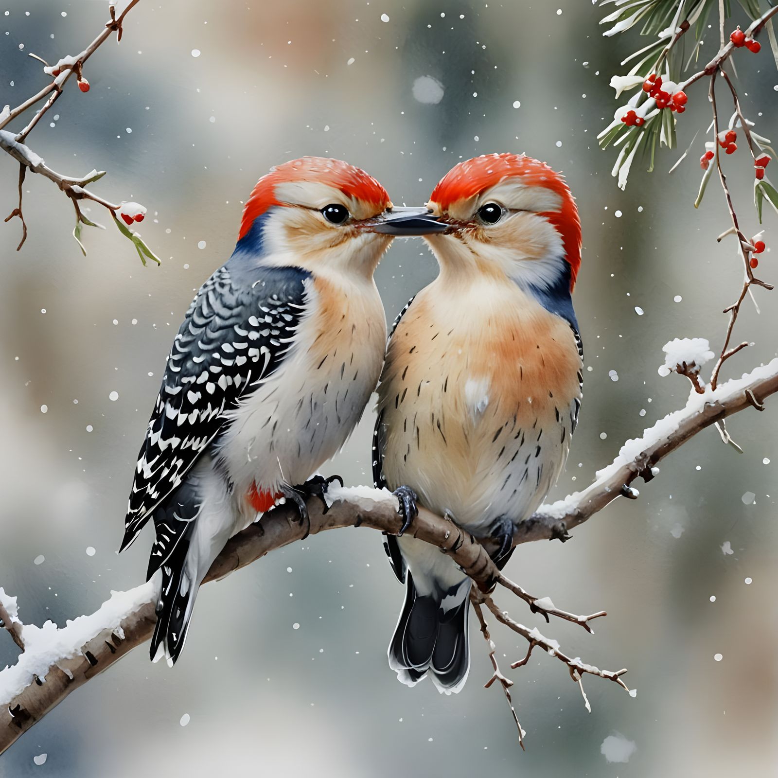 Red-Bellied Woodpecker in Winter Snow