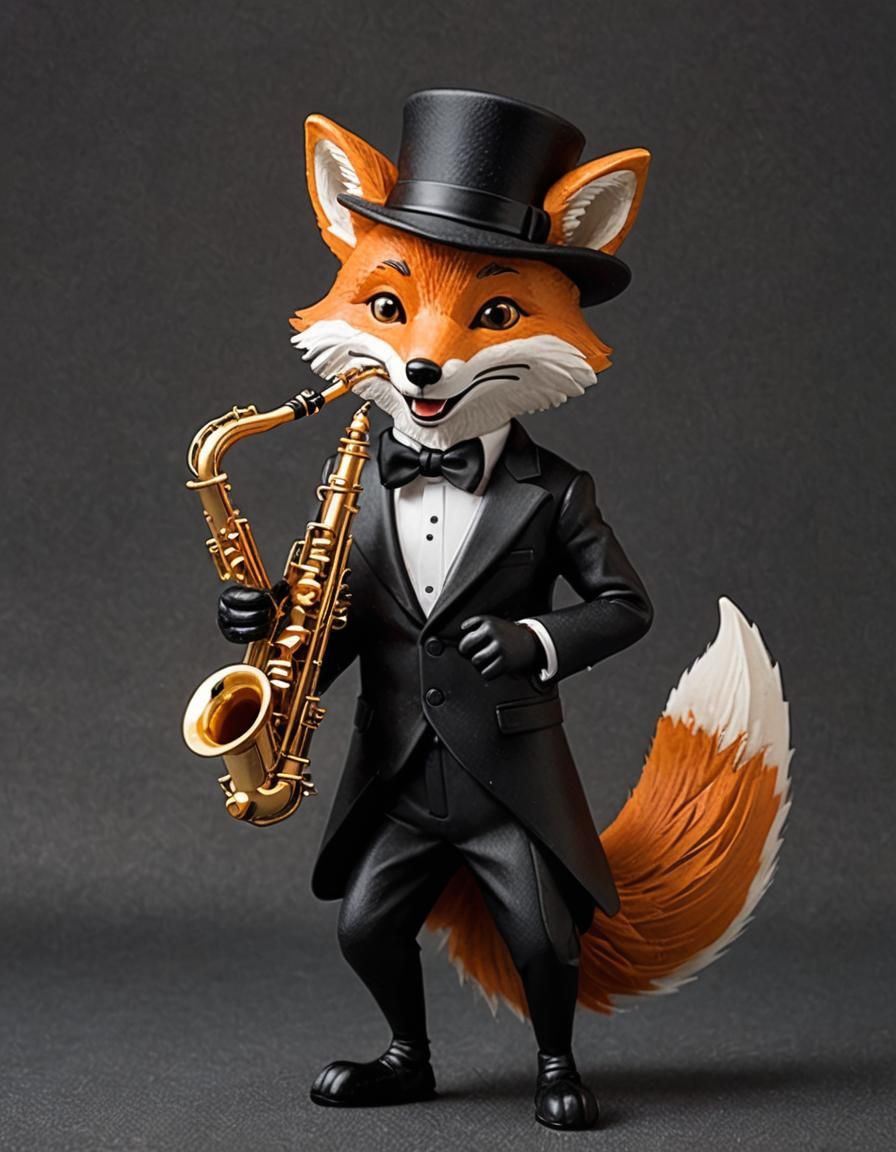 Fox Plays Saxophone in Jazz Band Style