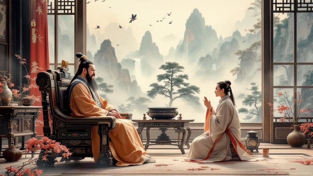 Han Dynasty Emperor and Scientist, in Ink Wash Style