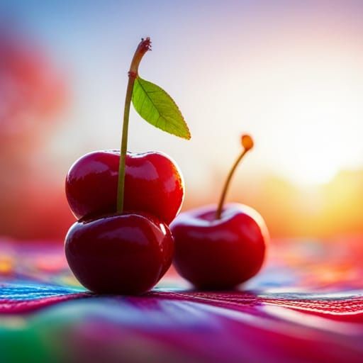 Crystal Cherries on Paisley Tablecloth at Sunrise