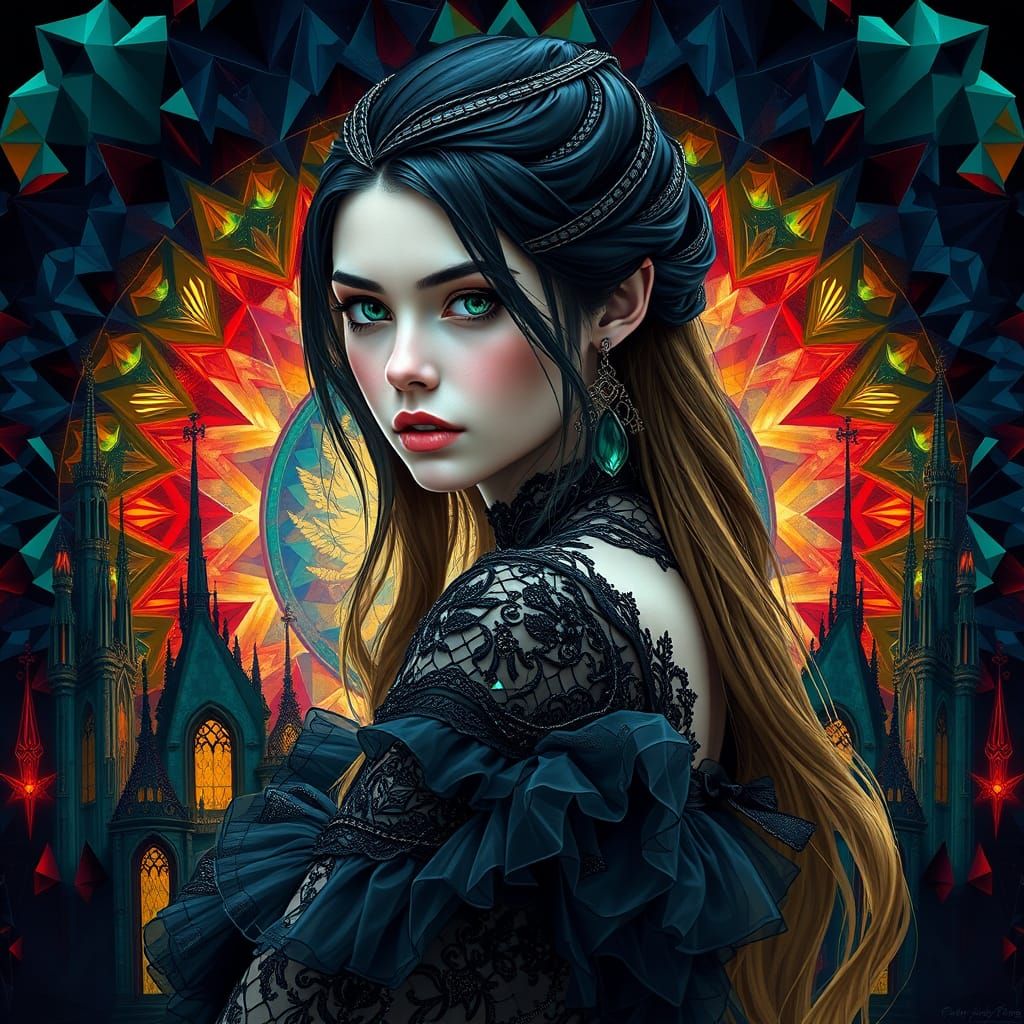 Elegant Vampire Goddess in Cubist Fantasy