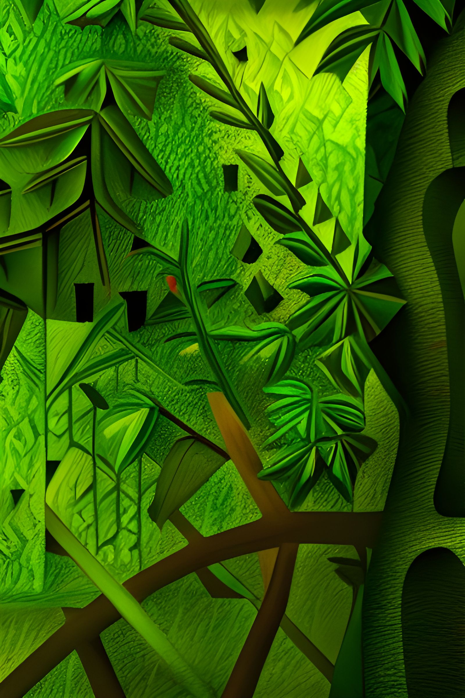 Rainforest Owl in Cubist Style with God Rays