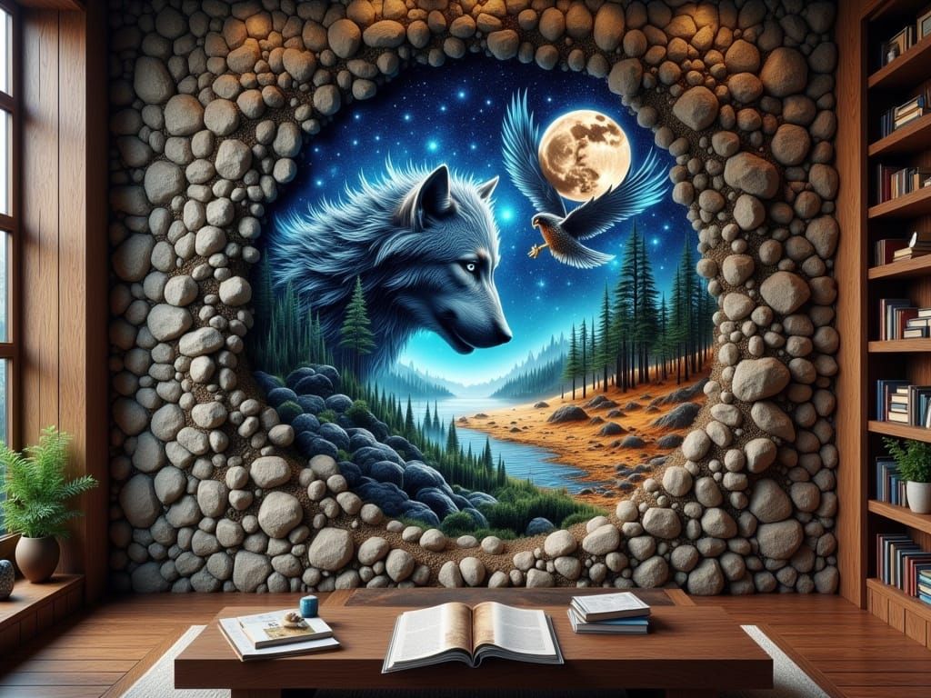 Masterpiece Yin-Yang Balance of Wolf and Cosmic Owl