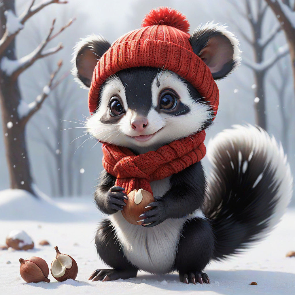 Charming Anime-Style Skunk in Winter Wonderland, Heir to the...