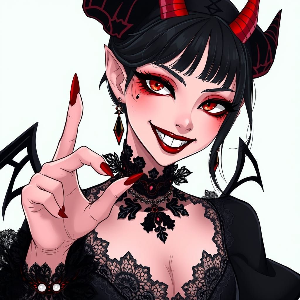 Succubus Princess with Anime-Inspired Gothic Smile