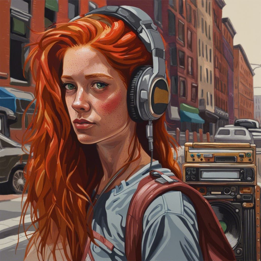 Freckled Teen with Ghetto Blaster in Brooklyn