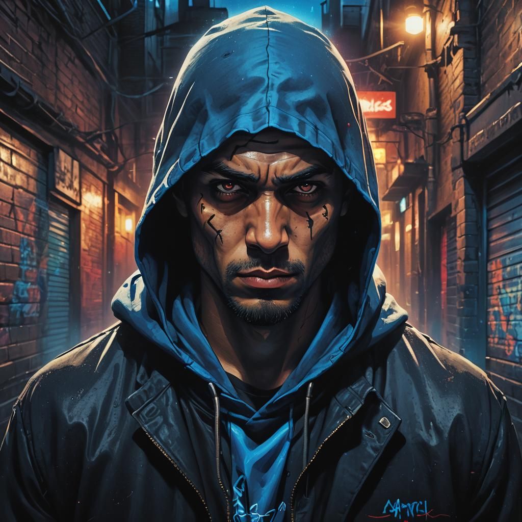 Gritty Gangster Portrait with Vibrant Colors