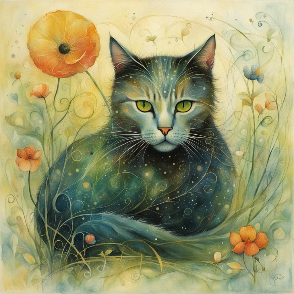 Colorful Cat Portrait in Expressionist Surrealist Style