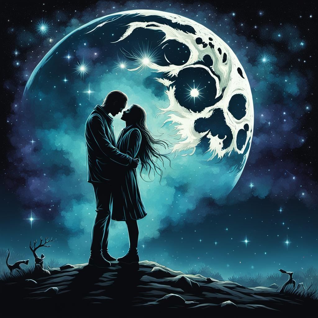 Cosmic Serenade of Spectral Lovers in Moonlight