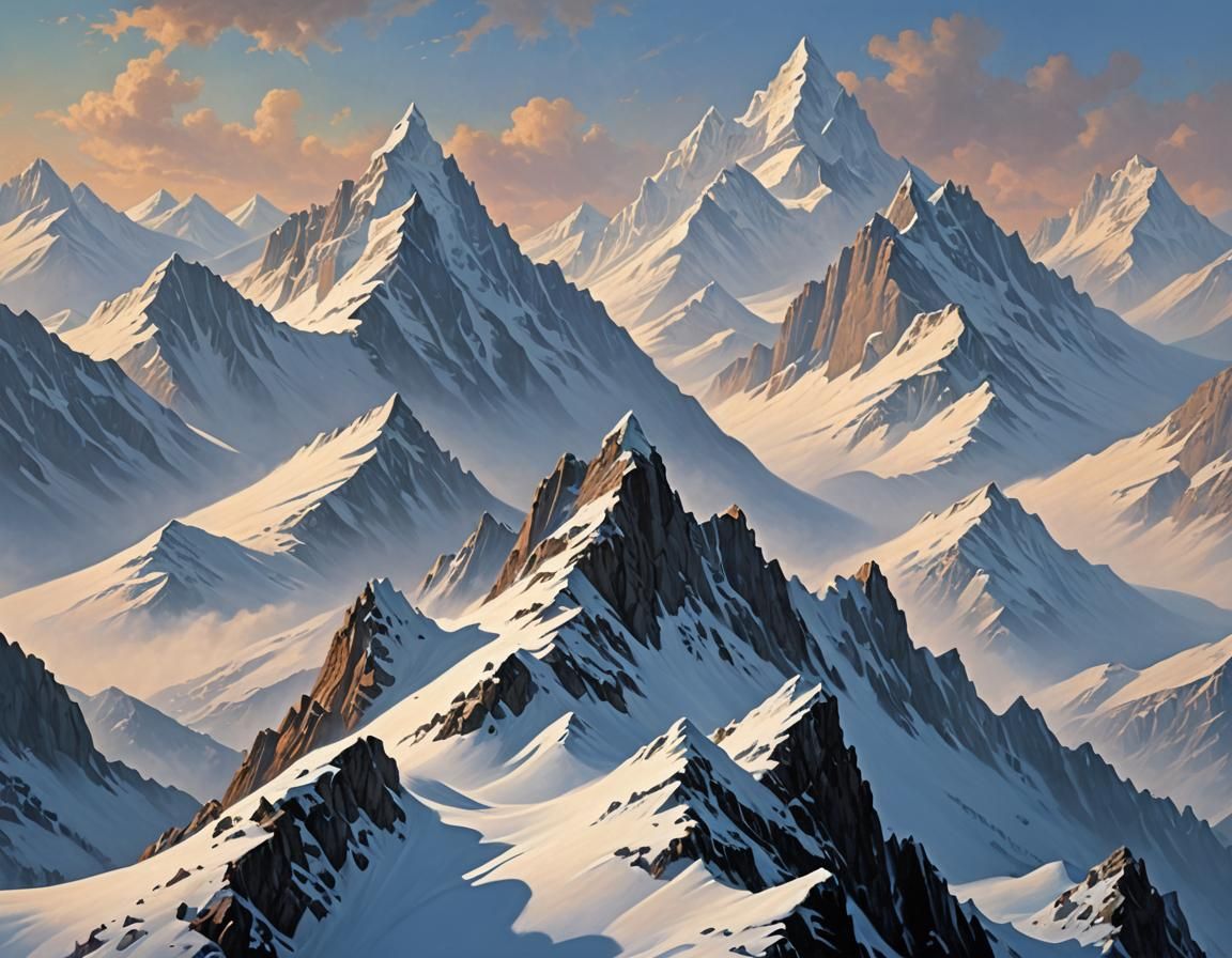 Frozen Peaks of a Fantasy Mountain Ridge