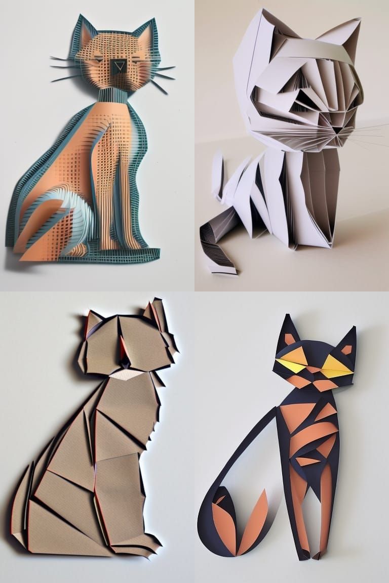 3D Paper Kitten: Minimalist Digital Art