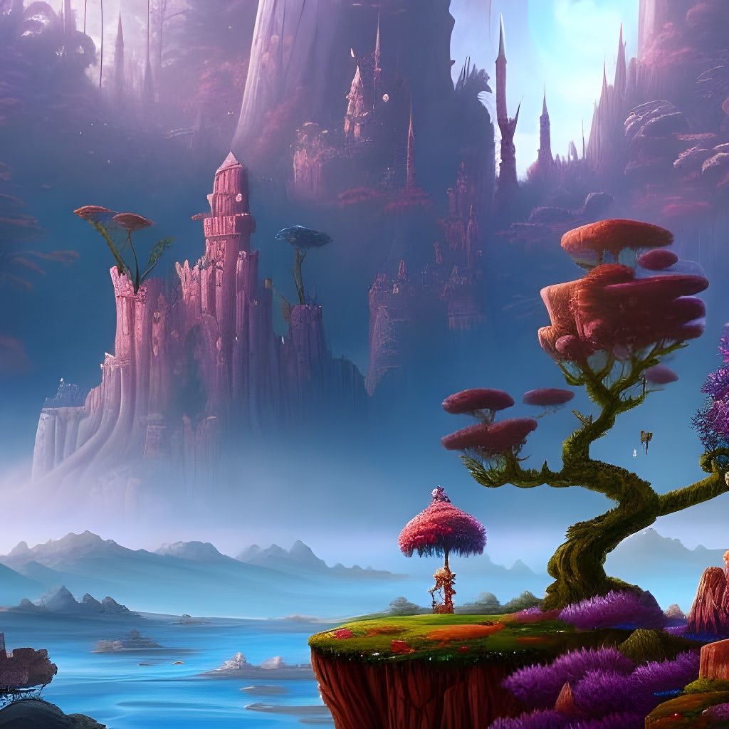 Majestic Floating Tree Fantasy Landscape in 8K