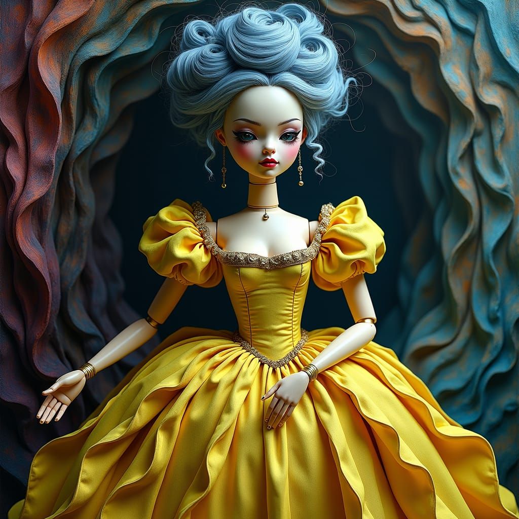 Ornate Queen Anne Doll in Impasto Style