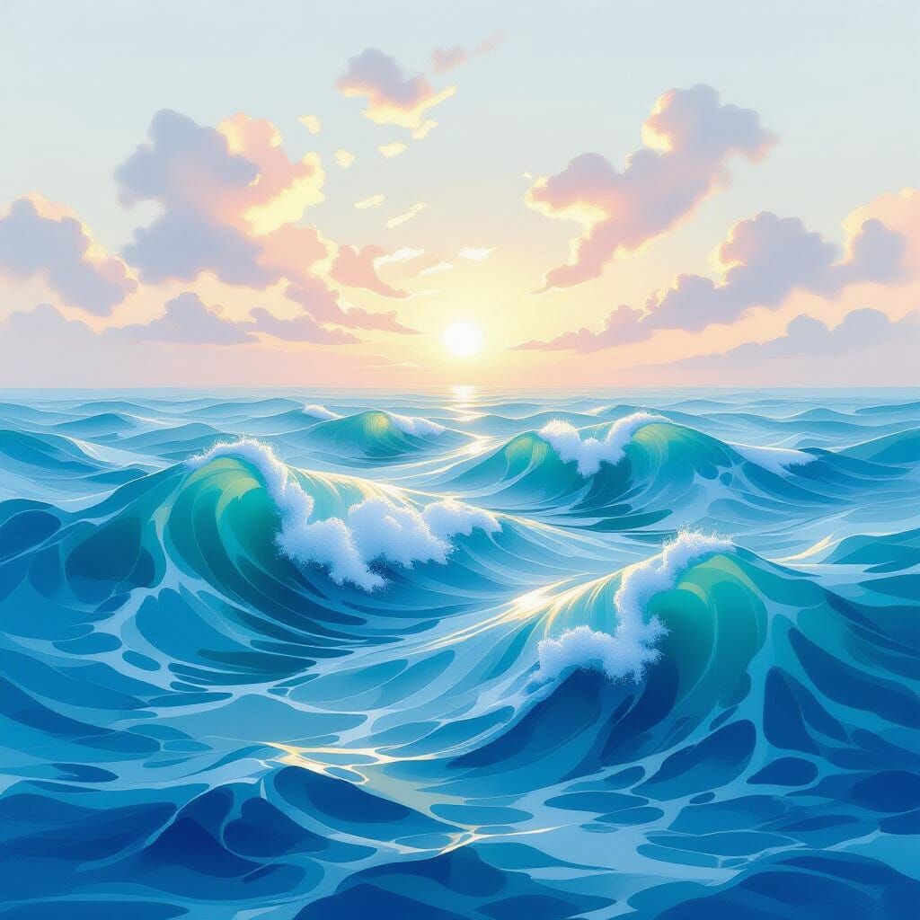 Ethereal Ocean Waves with Swirls in Dreamy Style