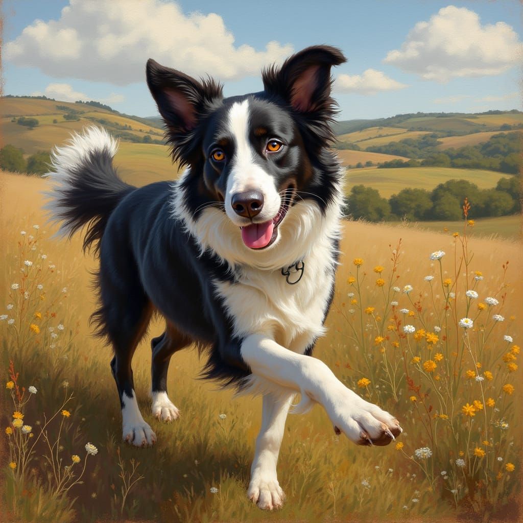 Border Collie in a Constable-Inspired Landscape