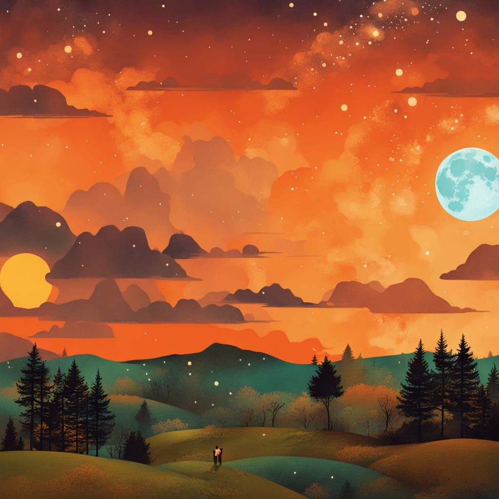 Starry Forest Double Exposure in Anime Style