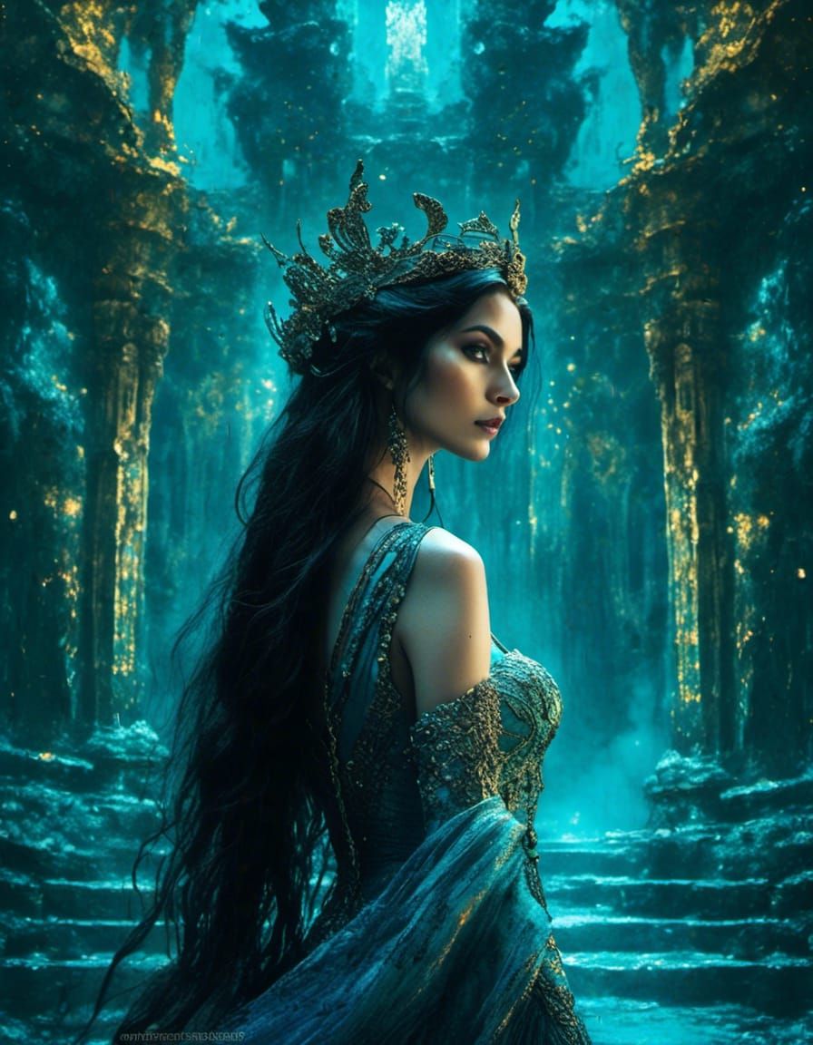 Woman in Blue Temple: Post-Impressionist Oil Painting