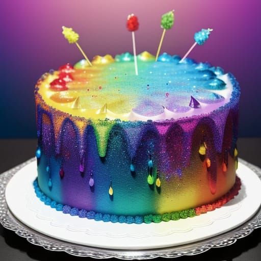 Microbes Dancing on Cake in Vibrant Alcohol Ink Style