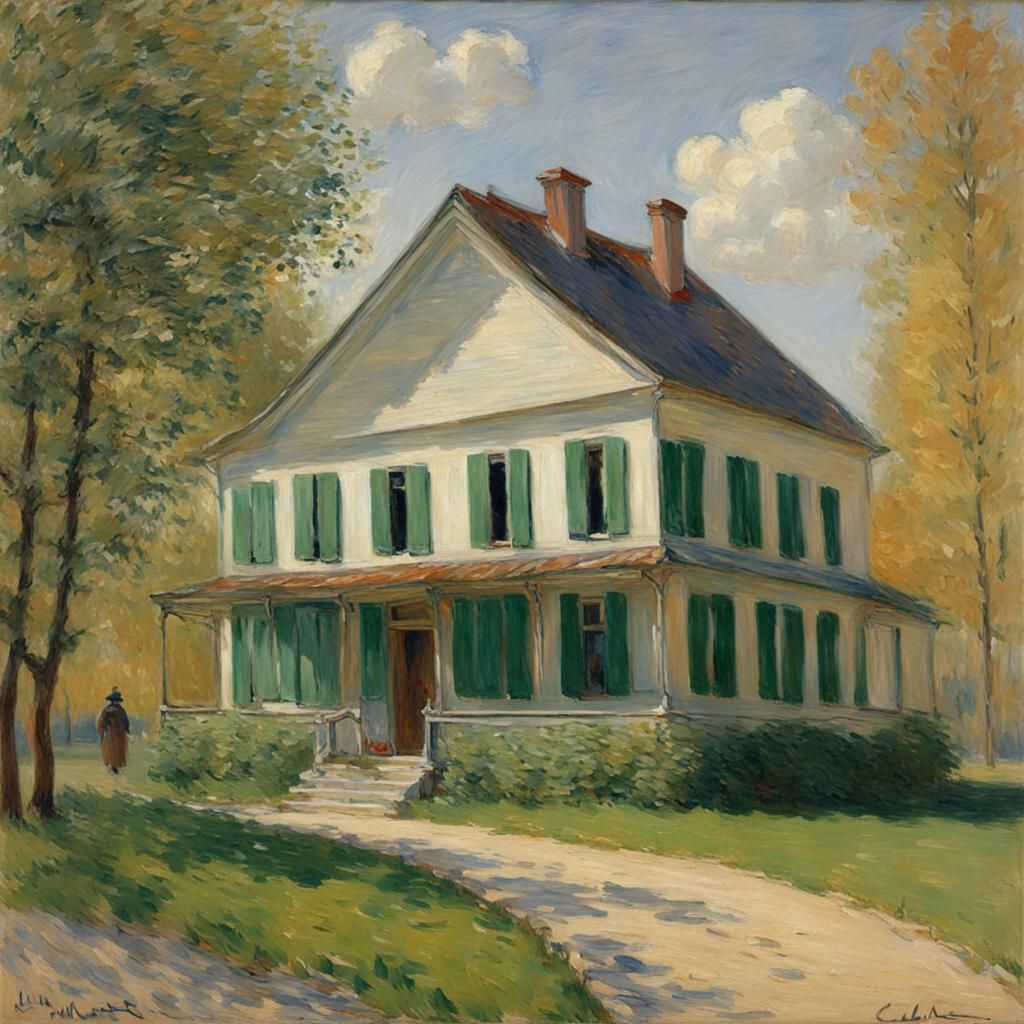 Impressionist Schoolhouse Painting in Monet Style