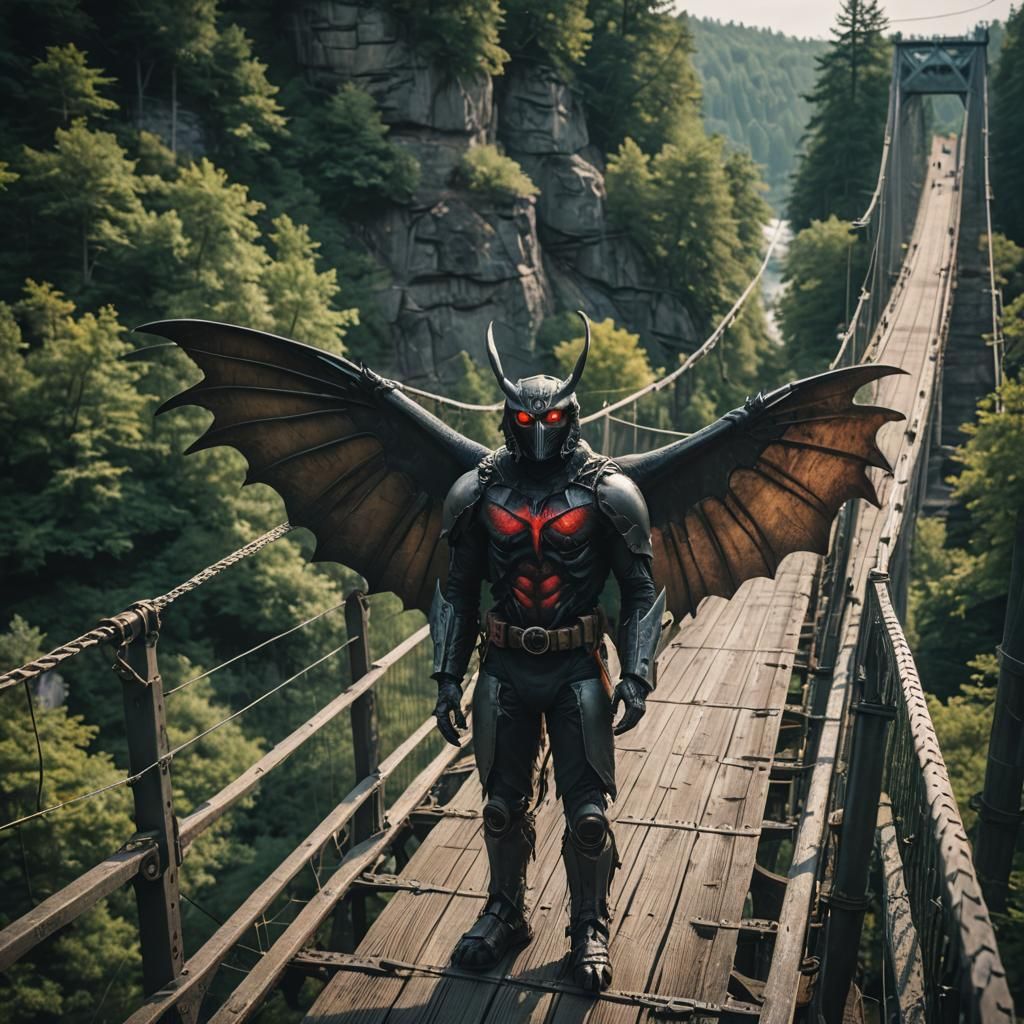 Dramatic Mothman on Suspension Bridge