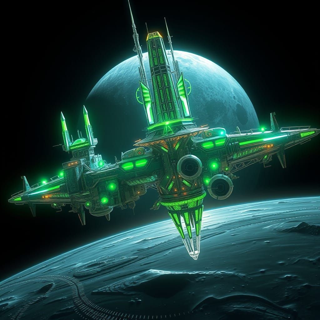 Gigantic Futuristic Space Station on the Moon in Cyberpunk S...