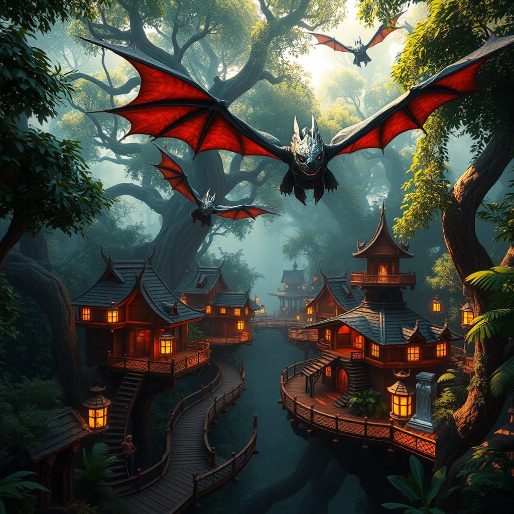 Fantasy Jungle Village Awaits Dragon Riders Amidst Ancient C...