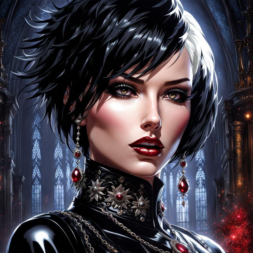 Gothic French Woman in Latex and Lace