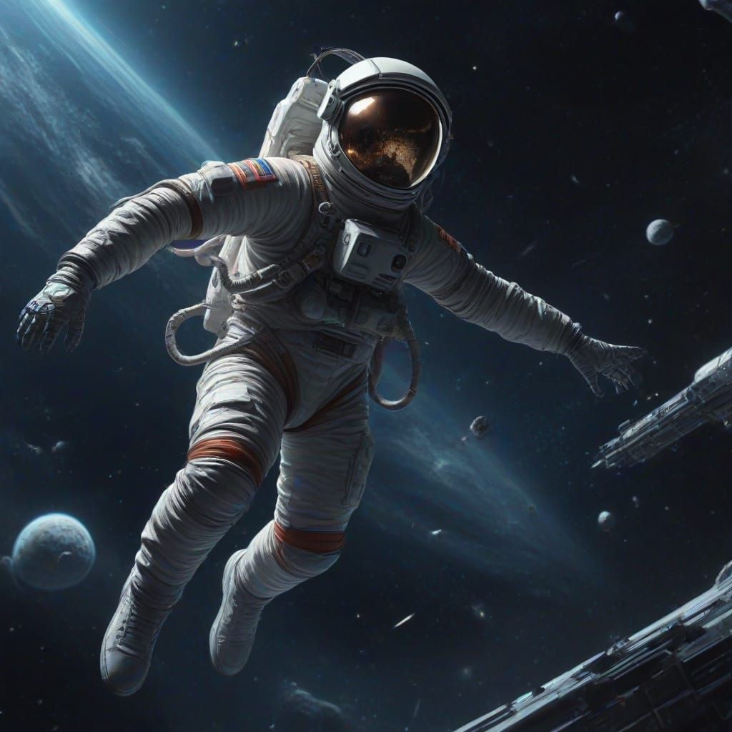 Astronaut's Zero-G Somersault Mishap in Sci-Fi Art