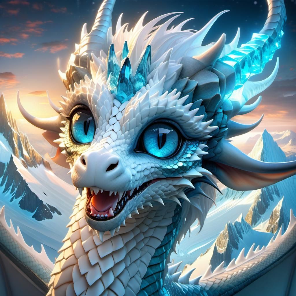 Adorable Dragon Portrait with Luminescent Horns