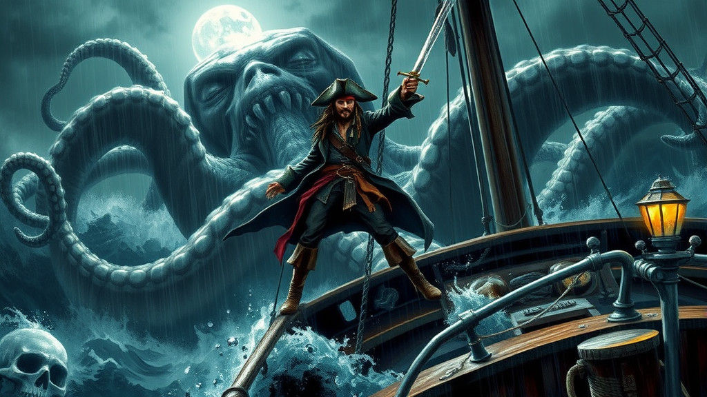 Captain Jack Sparrow's Dance with a Kraken, Syd Mead Style