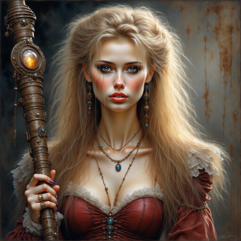 Norse Goddess with Golden Hair and Staff