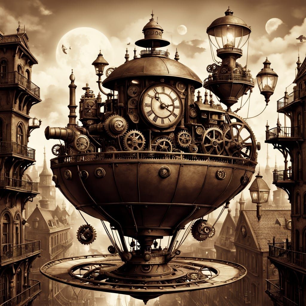 Steampunk City in a Teacup Miniature Fantasy Art