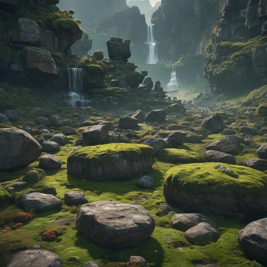Mystical Floating Boulder Landscape in 3D