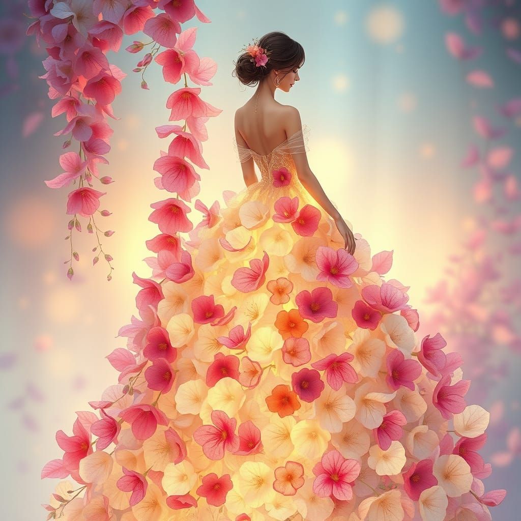 Ethereal Flower Petal Dress at Dawn