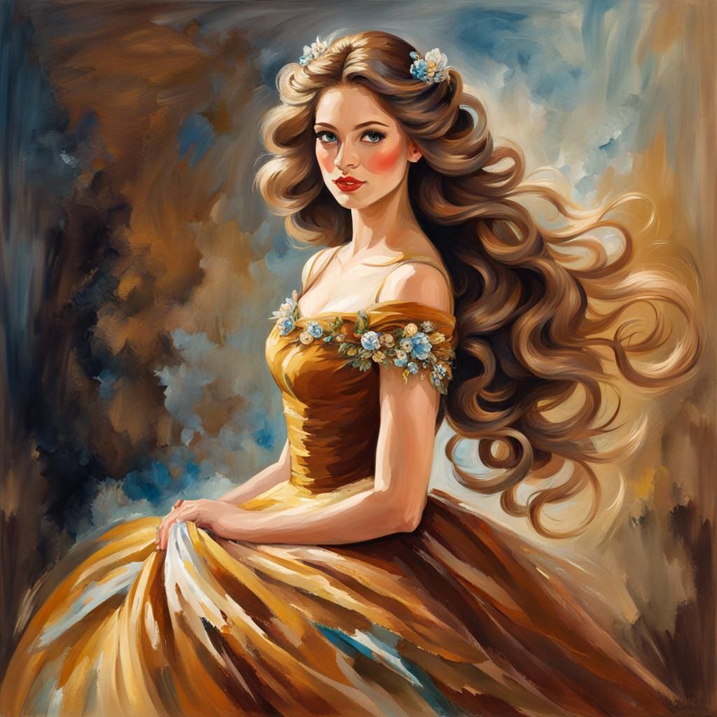 Princess in Gouache Style With Brown Hair