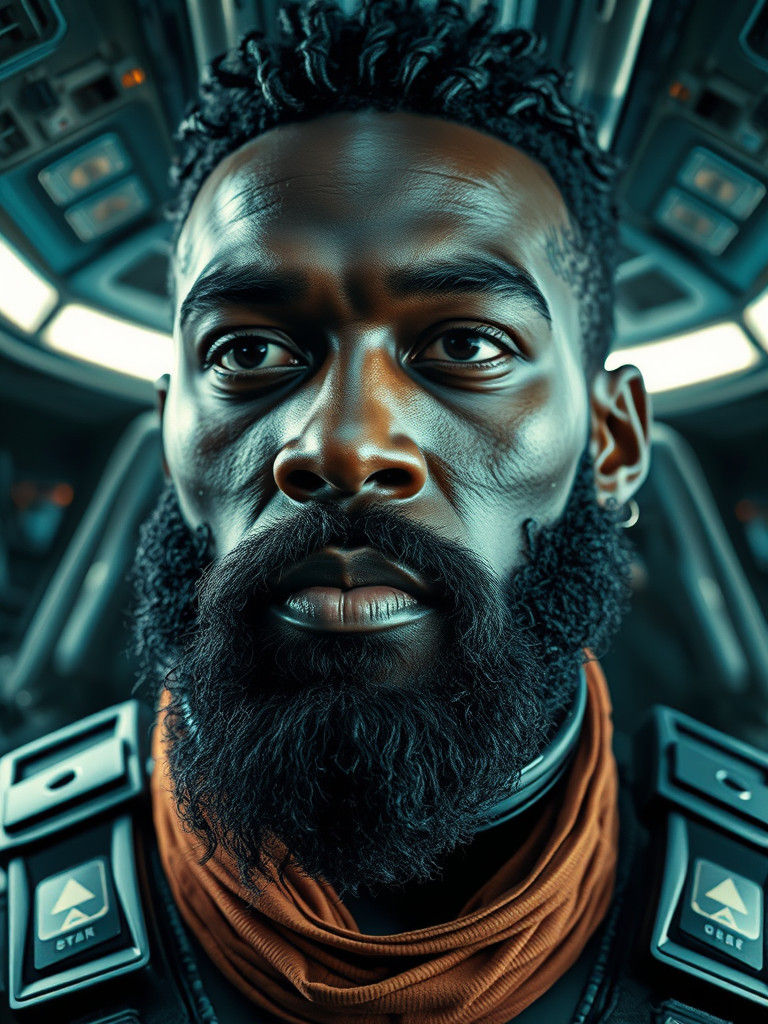 Augmented Cyborg Portrait with Cockpit Background