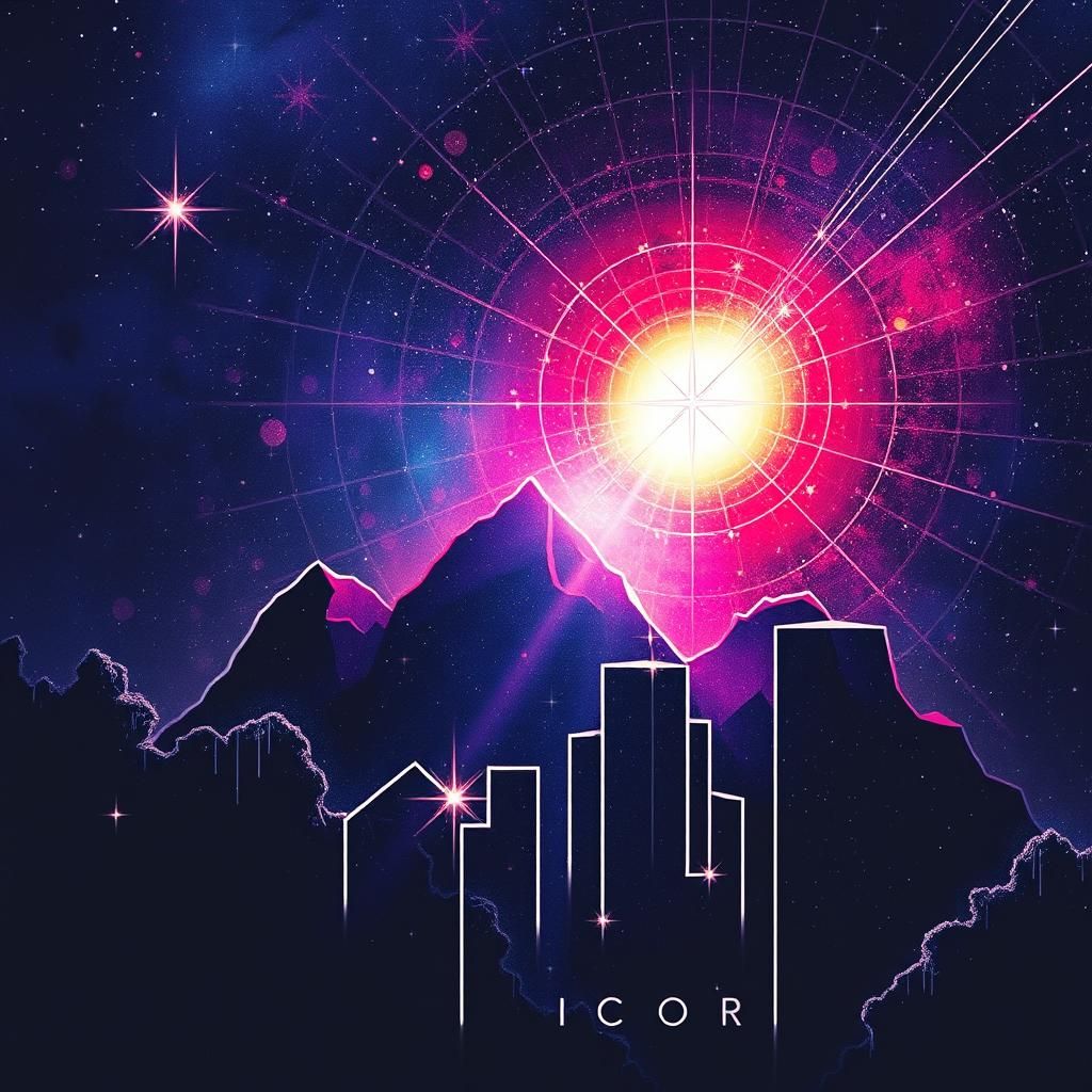 Abstract Indigo Core Constellation with Glitch Effects