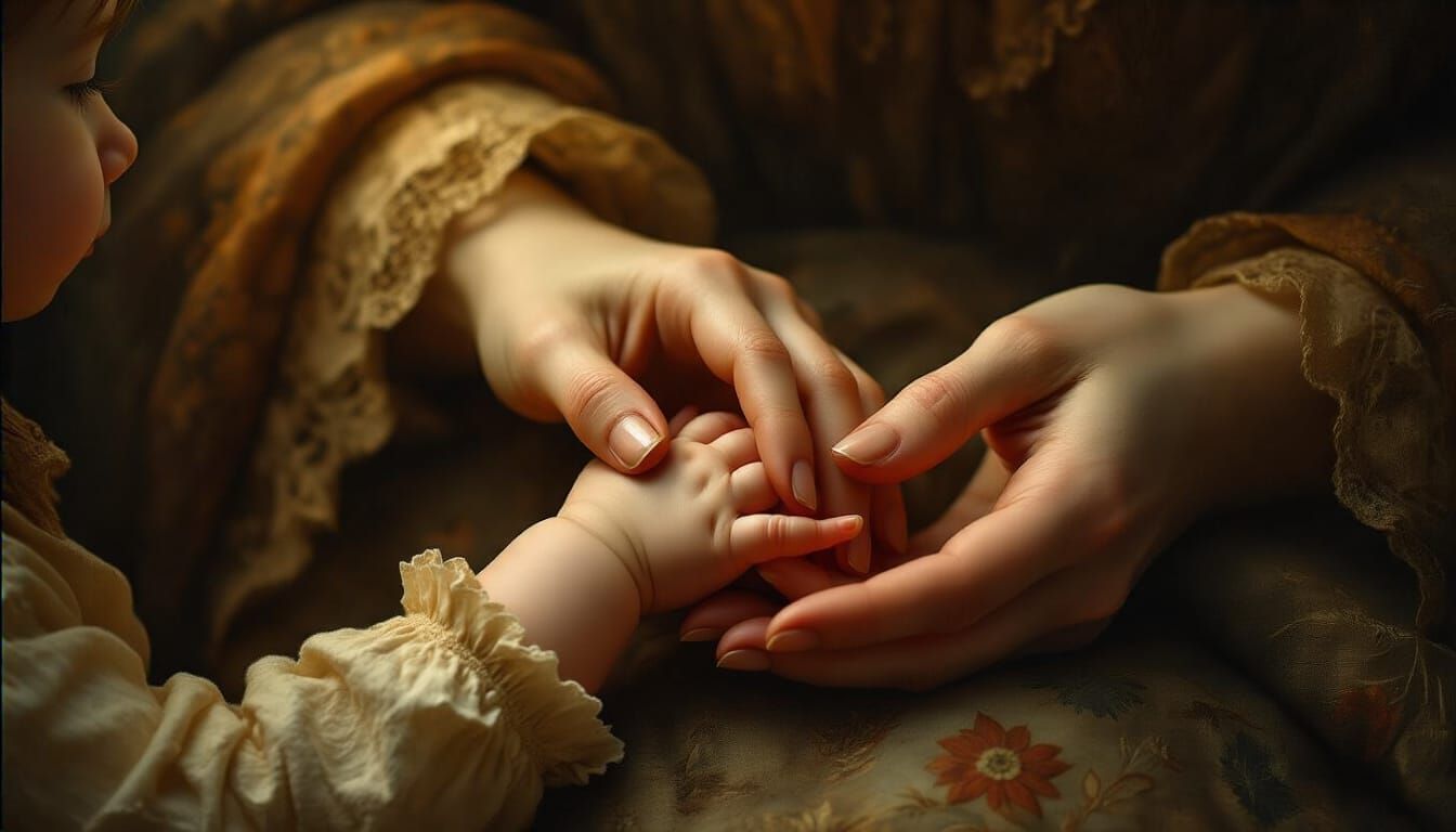 Tender Mother and Child Hand Portrait