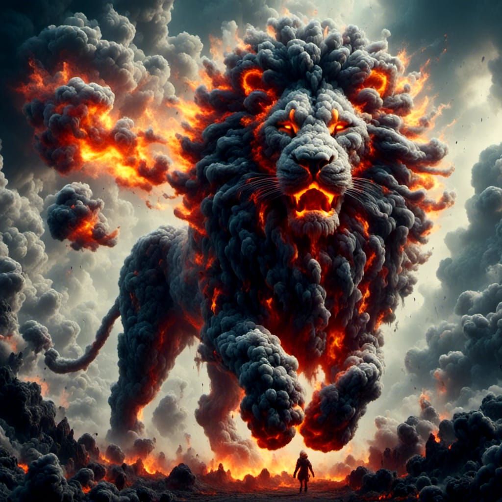 Fiery Smoke Lion Patrols its Territory