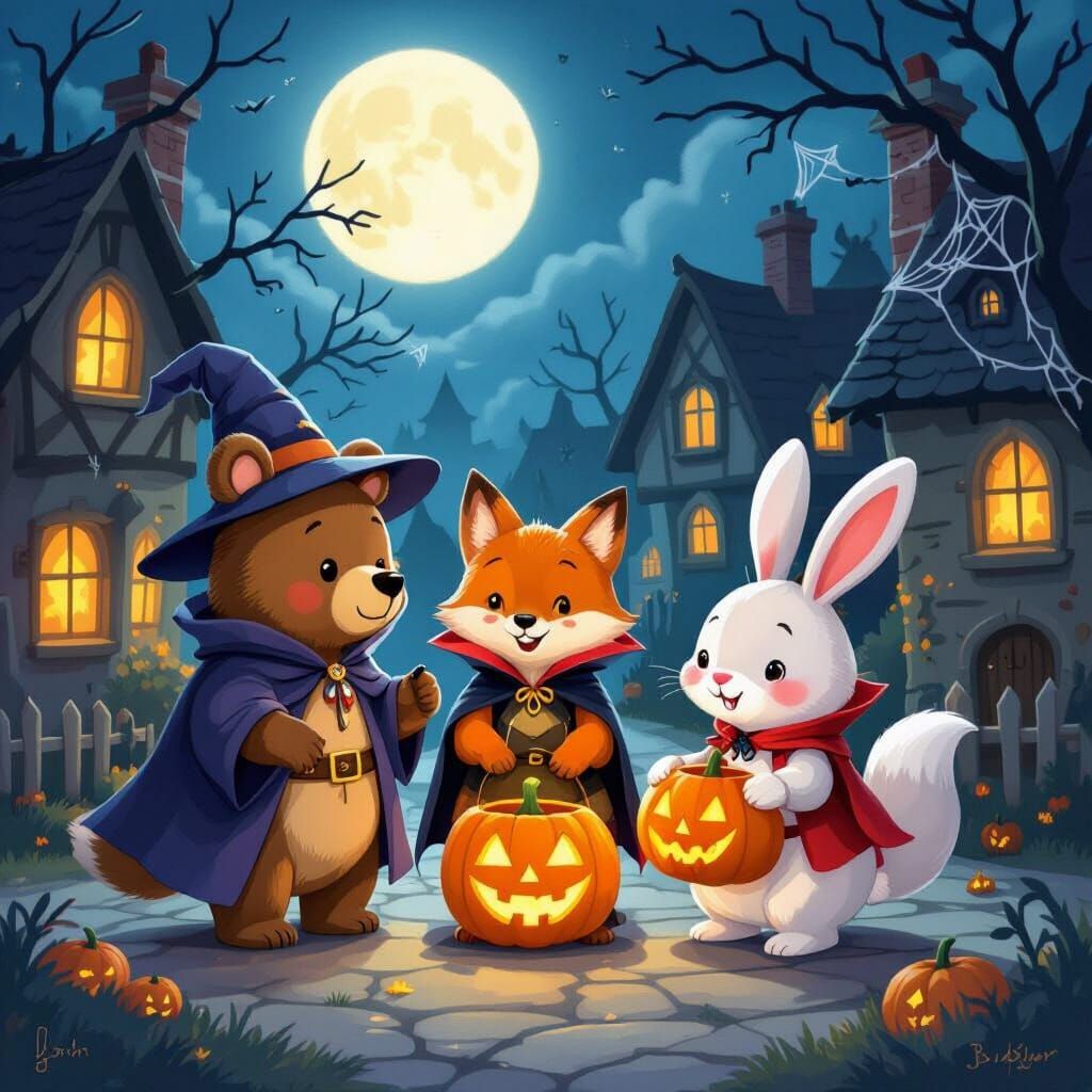 Whimsical Halloween Animals Trick-or-Treating