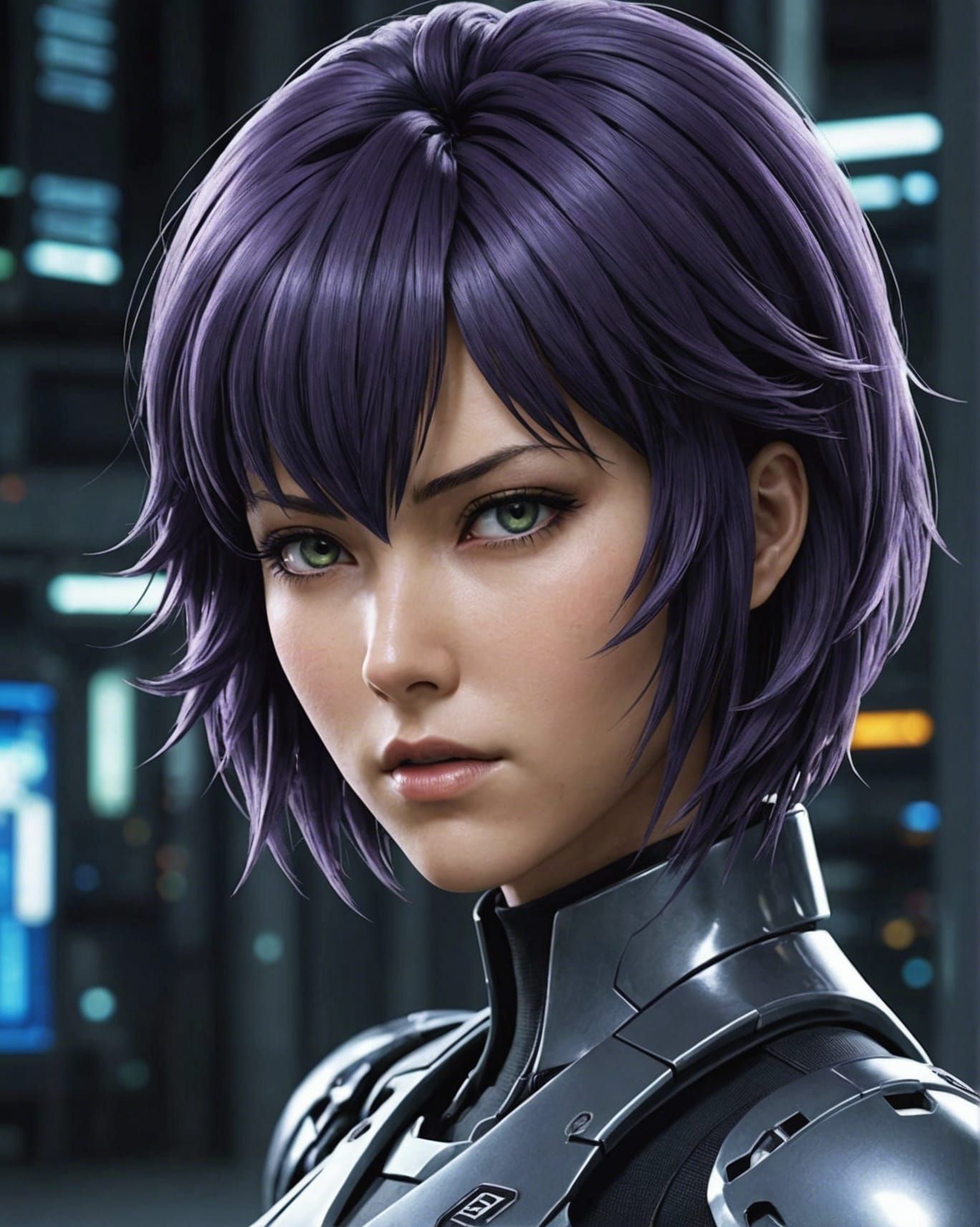 Major Motoko Kusanagi in Cyberpunk Style