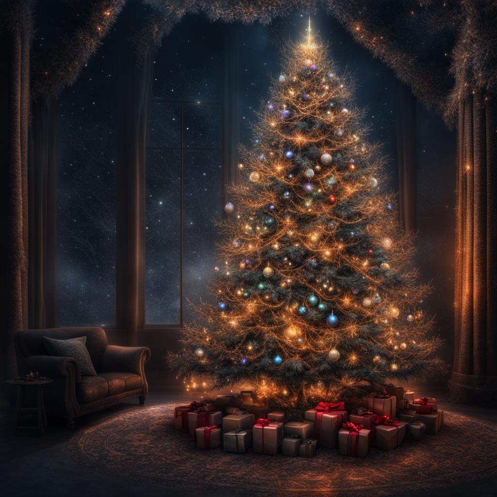 Mystical Christmas Tree in a Hyperrealistic Universe