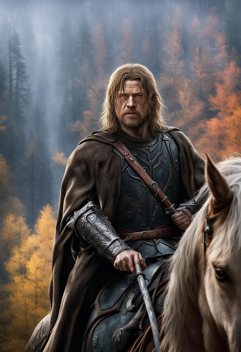 Boromir on Horseback in Detailed Forest