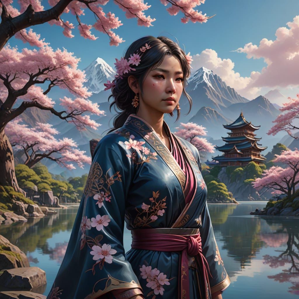 Ethereal Sakura Tree Portrait in a Himalayan Oasis