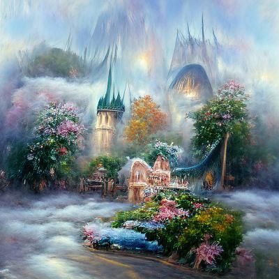 Ethereal Fairytale Landscape in Kinkade Style