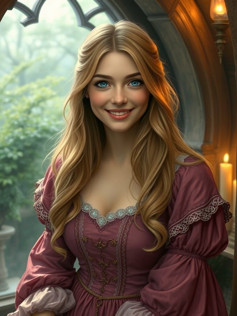Medieval Maiden in Mulberry Splendor