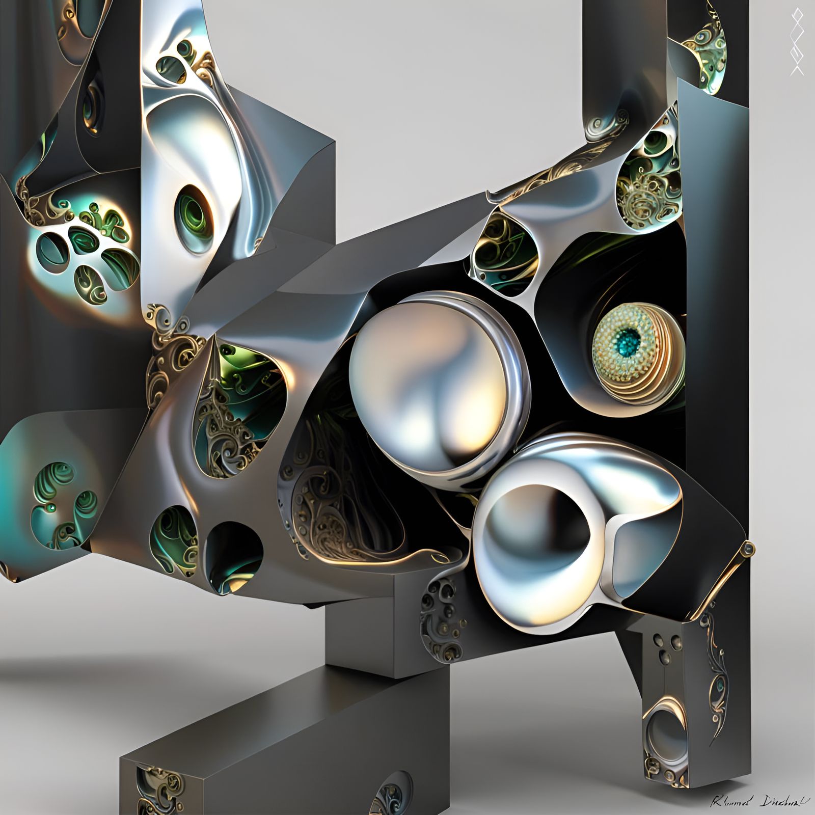 Iridescent Nova Fractal 3D Sculpture in Photorealistic Style