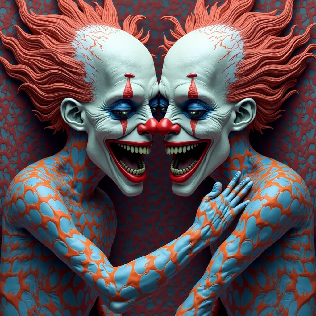 Psychedelic Clowns in Abstract Fractal Landscape
